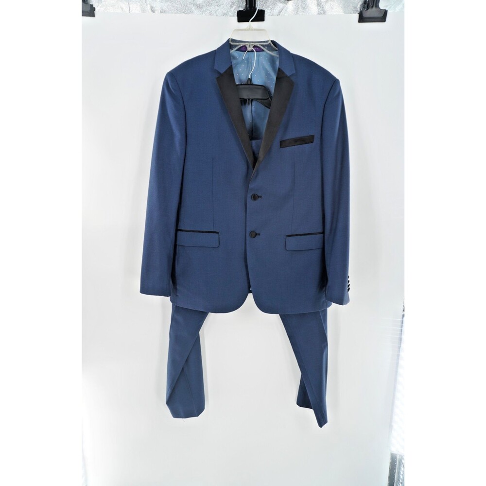 Vinci Royal Blue Tuxedo 2 Piece Suit Black Satin Shawl Lapel Slim Fit44R/38R